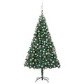 vidaXL Osvetlený umelý vianočný stromček s guľami, zelený 210 cm, PVC