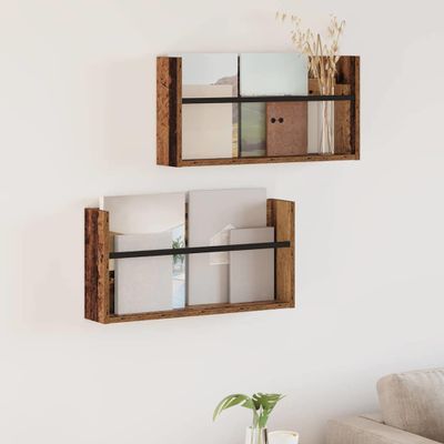 vidaXL Regál na časopisy s poličkou 2 pcs Staré drevo 60 x 12 x 30 cm