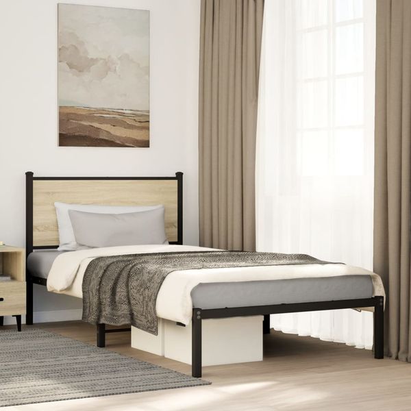 vidaXL Kovový posteľný rám bez matraca dub sonoma 100x200 cm
