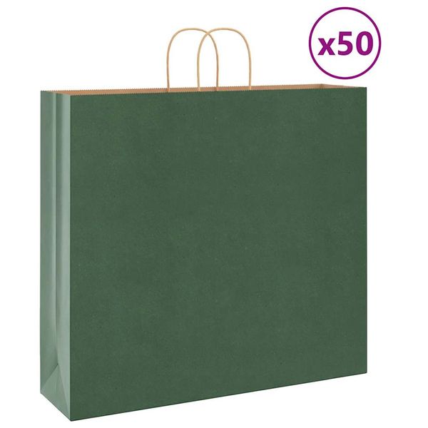 vidaXL Papierové tašky 50 ks s rúčkami, zelené, 54x15x49 cm