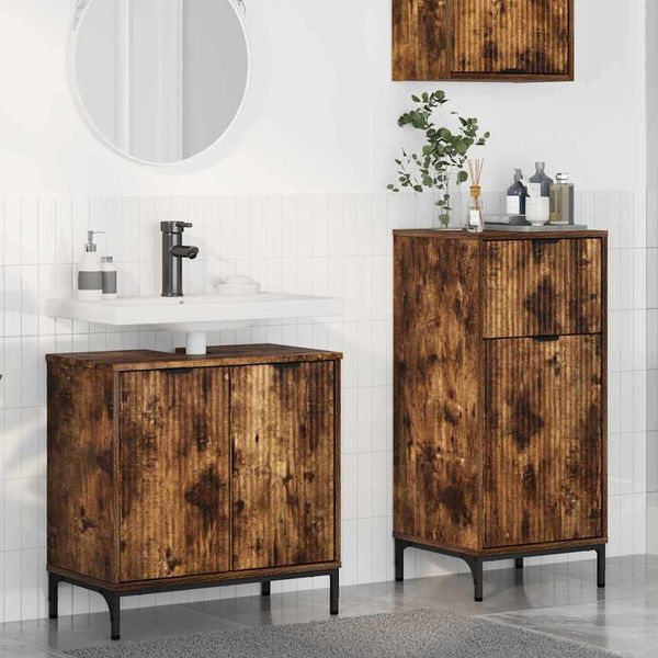 vidaXL Sada kúpeľňového nábytku so zásuvkou s dverami 2 pcs Dymová dub