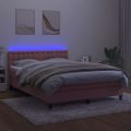 vidaXL Posteľný rám boxsping s matracom a LED ružový 140x190 cm zamat