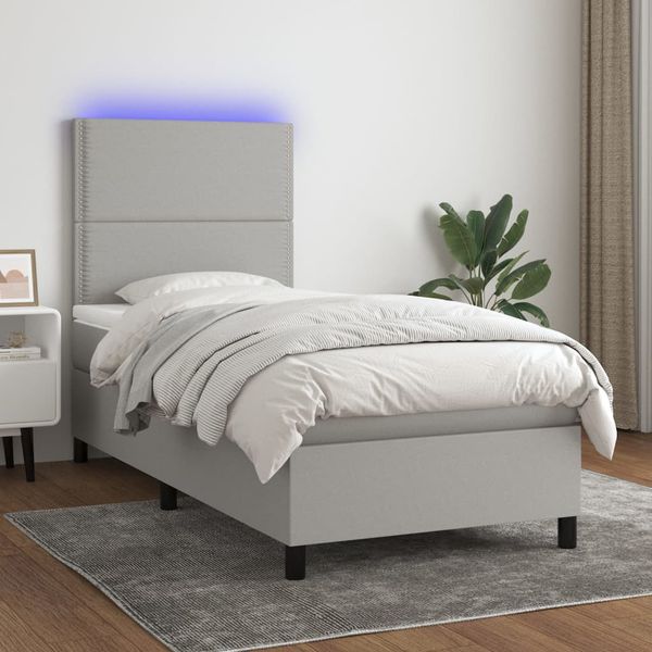 vidaXL Posteľ boxsping s matracom a LED bledosivá 100x200 cm látka