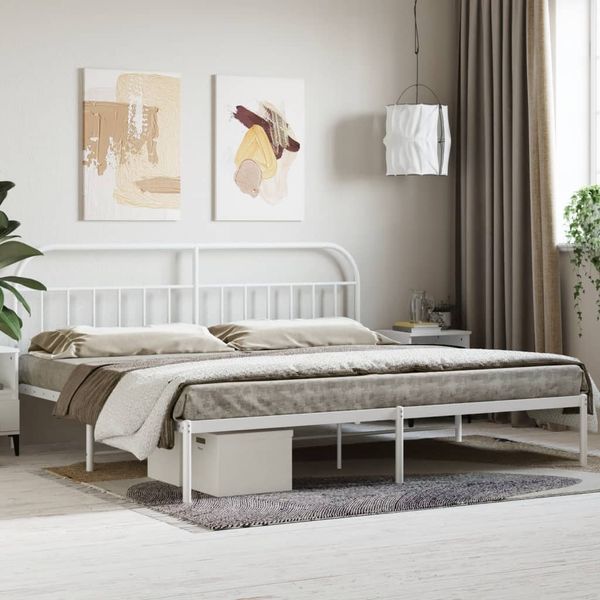 vidaXL Kovový rám postele s čelom biely 200x200 cm