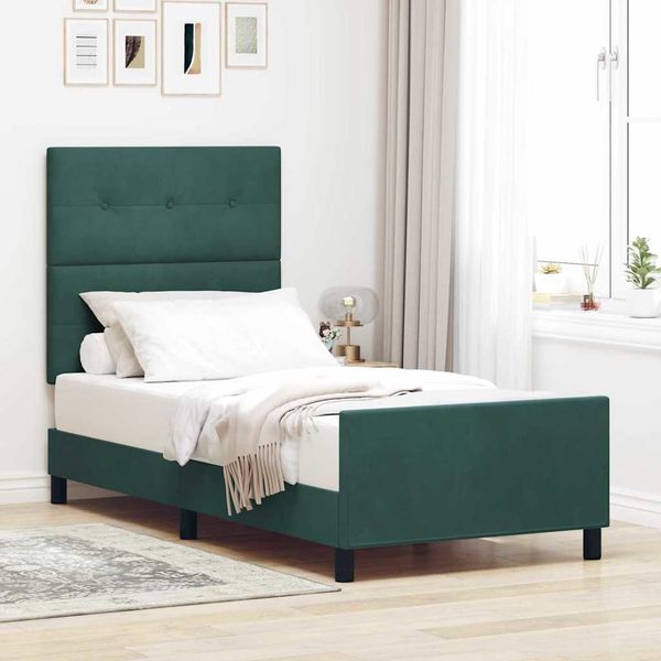 vidaXL Posteľ s pružinovým rámom Tmavozelená 90 x 200 cm Zamat