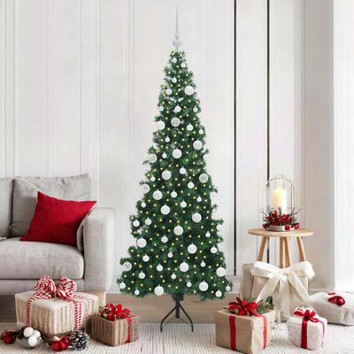 vidaXL Rohový umelý vianočný strom s 300 LED-i Zelená 180 cm PVC a kov