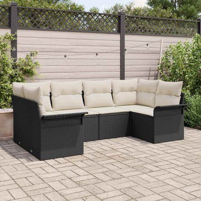 vidaXL Súprava záhradných pohoviek s úložiskom 6 pcs Čierna Poly ratan