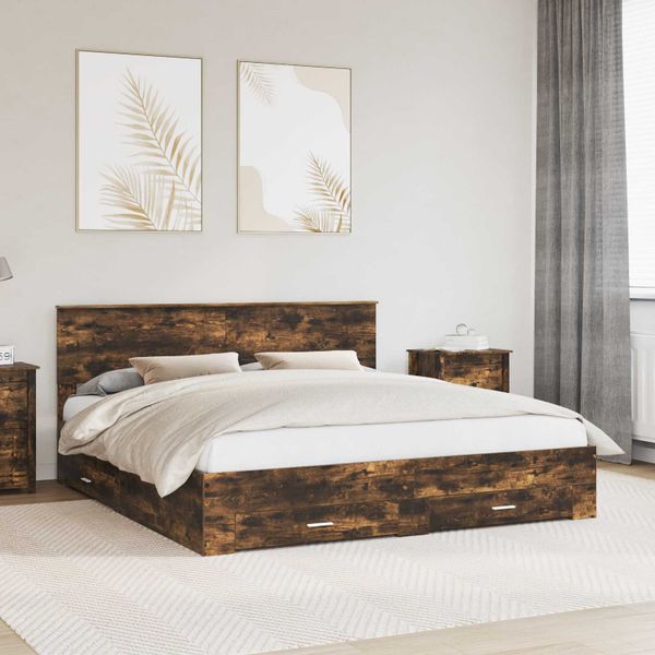 vidaXL Rám postele Dymová dub 200 x 200 cm Kompozitné drevo