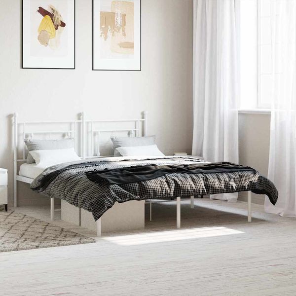 vidaXL Kovový rám postele s čelom biely 160x200 cm
