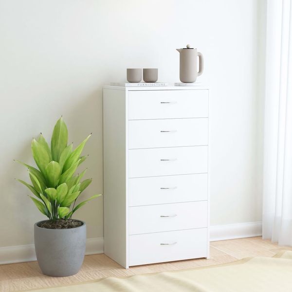 vidaXL Komoda so 6 zásuvkami, biela 50x34x96 cm, kompozitné drevo