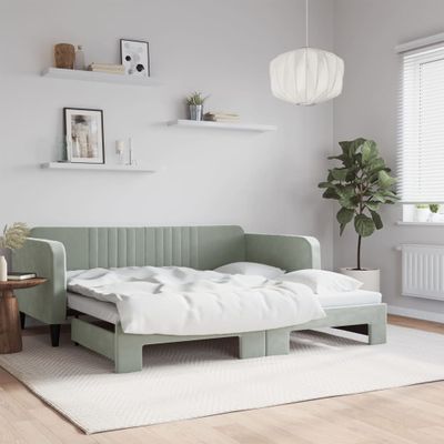 vidaXL Denná posteľ s rozkladacou posteľou bledosivá 100x190 cm zamat