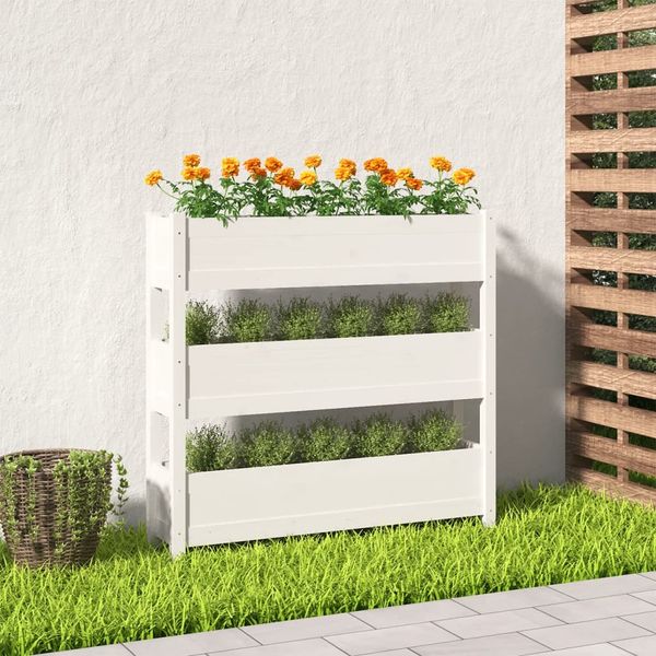 vidaXL Kvetináč biely 112x25x104,5 cm borovicový masív