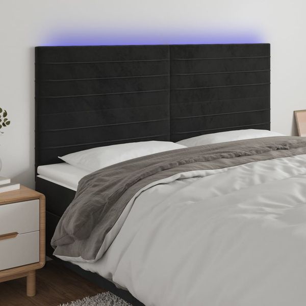 vidaXL Čelo postele s LED čierne 200x5x118/128 cm zamat