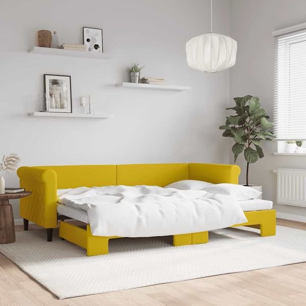 vidaXL Denná posteľ s rozkladacou posteľou žltá 80x200 cm zamat