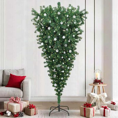 vidaXL Nohavice umelého predvianočného stromčeka s guľami 240 cm PVC