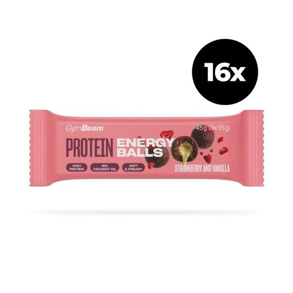 Protein energy balls - Gymbeam, jahoda vanilka, 16 x 45 g
