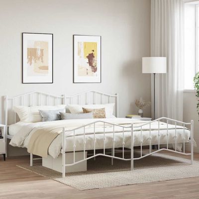 vidaXL Kovový rám postele s predným a zadným čelom biely 200x200 cm