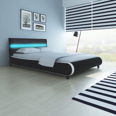 vidaXL Posteľ+matrac, pamäťová pena, LED, čierna, umelá koža 140x200cm
