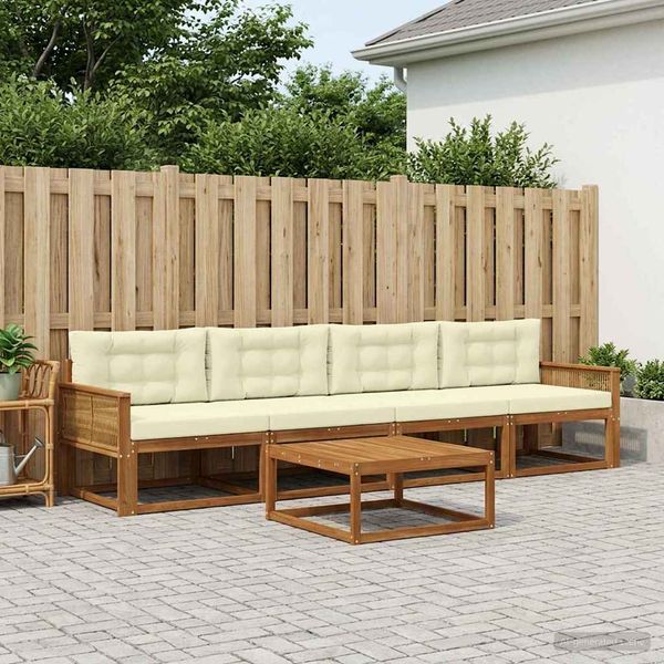 vidaXL Záhradná súprava gaučov s vankúšom 5 pcs Prírodná a krémová