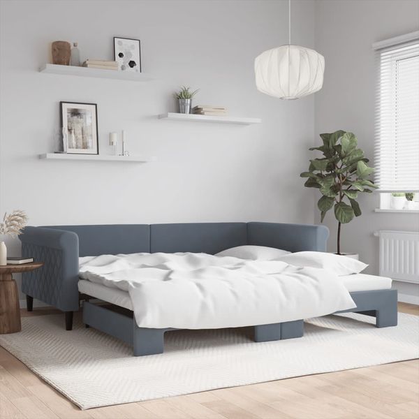vidaXL Denná posteľ s rozkladacou posteľou tmavosivá 100x200 cm zamat