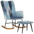 vidaXL Hojdacie kreslo s podnožkou modrá denim patchwork plátno