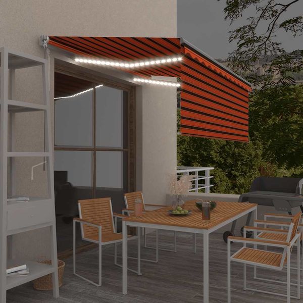 vidaXL Ručne zaťahovacia markíza tienidlo&LED 3,5x2,5 m oranžovo-hnedá