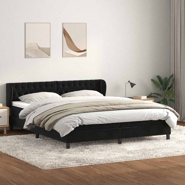 vidaXL Box Spring Posteľ s matracmi Čierna 180x210 cm Zamat