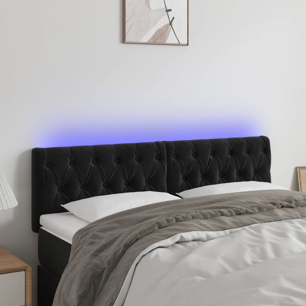 vidaXL Čelo postele s LED čierne 144x7x78/88 cm zamat