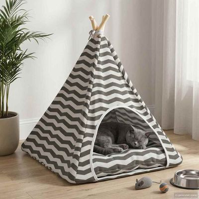 vidaXL Psí teepee s vankúšom Biela a šedá 60 x 60 x 70 cm Polyester