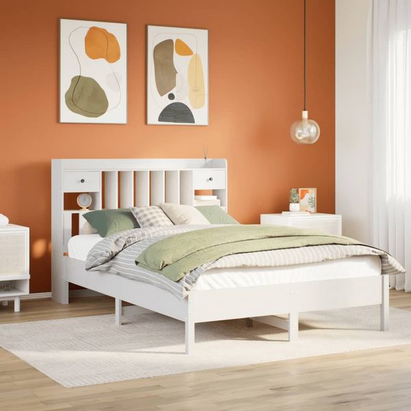vidaXL Posteľ s knižnicou bez matraca biela 140x190cm borovicový masív