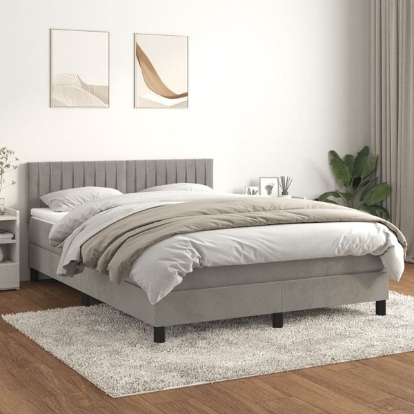 vidaXL Posteľný rám boxsping s matracom bledosivý 140x190 cm zamat