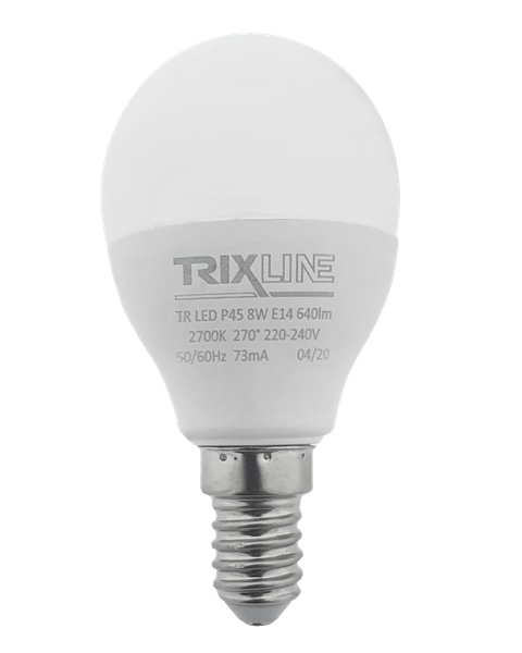 LED žiarovka Trixline 8W E14 P45 teplá biela