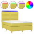 vidaXL Posteľ boxsping s matracom a LED zelená 140x190 cm látka