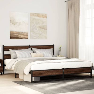 vidaXL Kovový posteľný rám bez matraca hnedý dub 200x200 cm