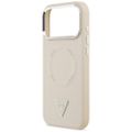 Guess Case Magsafe PU Leather Case s trojuholníkovým logom a strieborným kovovým rámom fotoaparátu pre iPhone 17 Pro Max béžová