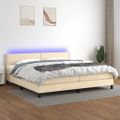 vidaXL Posteľ boxsping s matracom a LED krémová 200x200 cm látka
