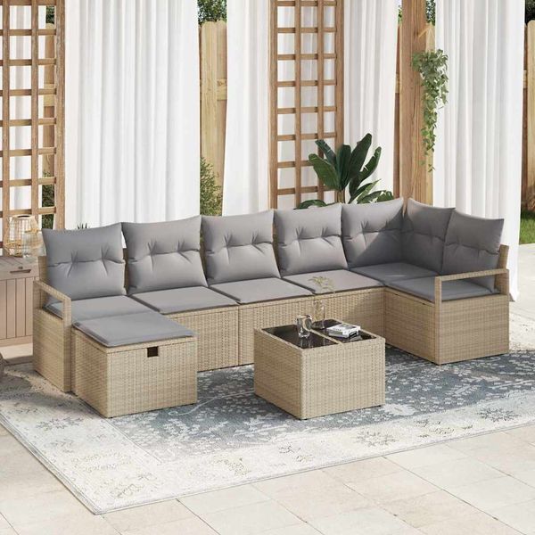 vidaXL Sada pohoviek s vankúšom 8 pcs Beige a svetlo šedá polyratan
