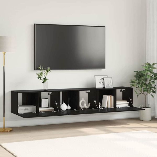 vidaXL Zostava TV skriniek Nástenný 3 pcs Čierna 60 x 30 x 30 cm
