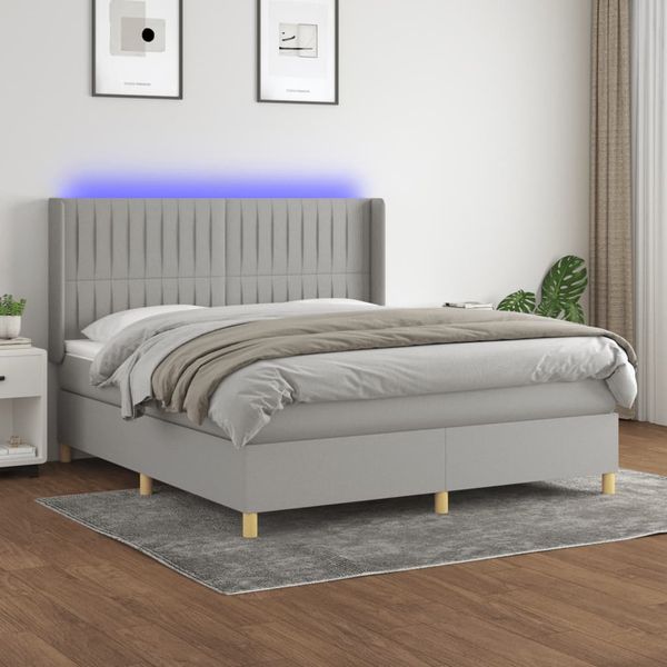 vidaXL Posteľ boxsping s matracom a LED bledosivá 180x200 cm látka