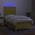 vidaXL Posteľ boxsping s matracom a LED zelená 100x200 cm látka