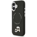 Obal Karl Lagerfeld Magsafe PU s hlavičkami Karl&Choupette, logom a kovovými tlačidlami fotoaparátu na iPhone 17 čierny
