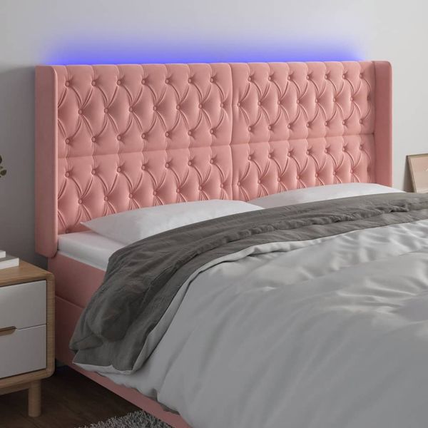 vidaXL Čelo postele s LED ružové 203x16x118/128 cm zamat