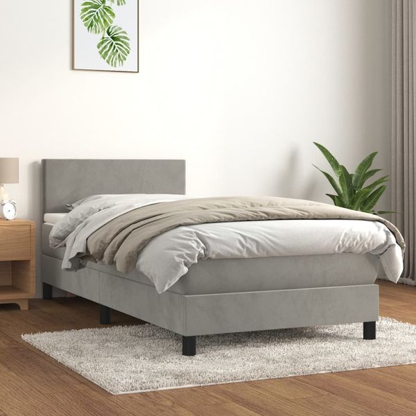 vidaXL Posteľný rám boxsping s matracom bledosivý 90x190 cm zamat