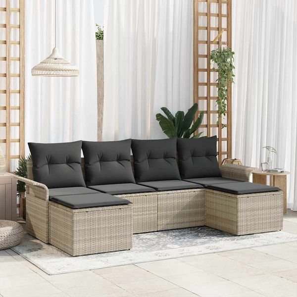 vidaXL Súprava záhradných pohoviek 6 pcs Svetlosivá polyratan