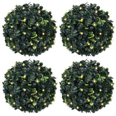 vidaXL Umelé buxusové gule s LED svetlami, 4 ks, zelená, 12 cm
