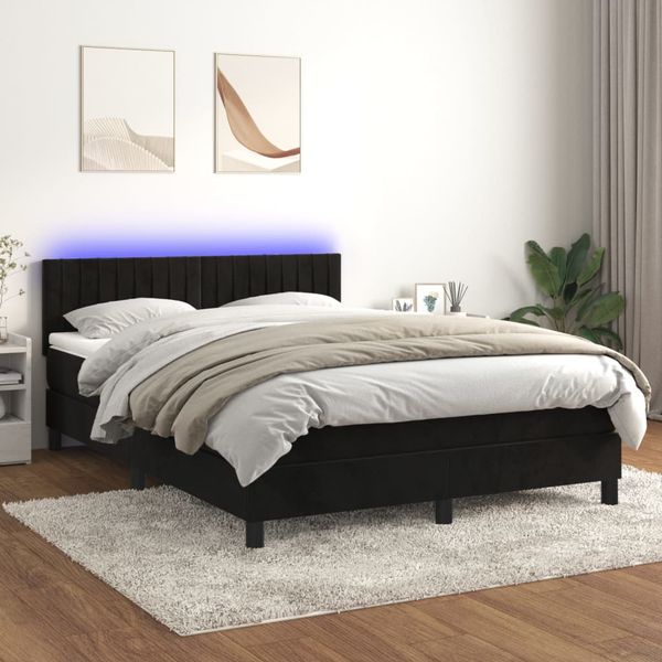 vidaXL Posteľ boxsping s matracom a LED čierna 140x190 cm zamat