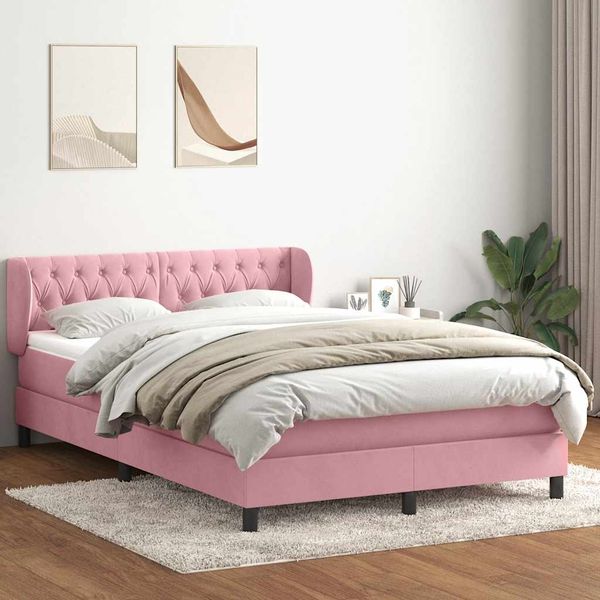 vidaXL Posteľný rám boxsping s matracom ružový 140x210 cm zamat