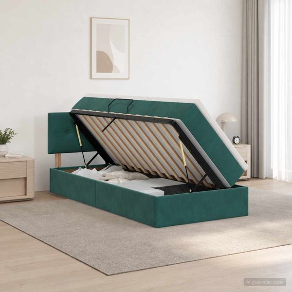 vidaXL Úložná posteľ s čelnou doskou Tmavozelená 90 x 200 cm Zamat