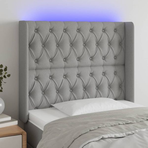 vidaXL Čelo postele s LED bledosivé 103x16x118/128 cm látka
