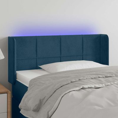 vidaXL Čelo postele s LED tmavomodré 93x16x78/88 cm zamat
